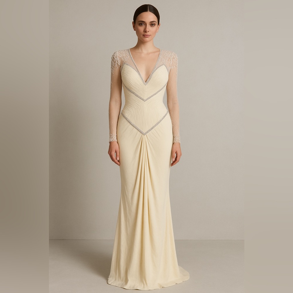 Stephen Yearick Vintage 1980s Gown  Hand-Beaded Silk Evening Dress Gown Wedding